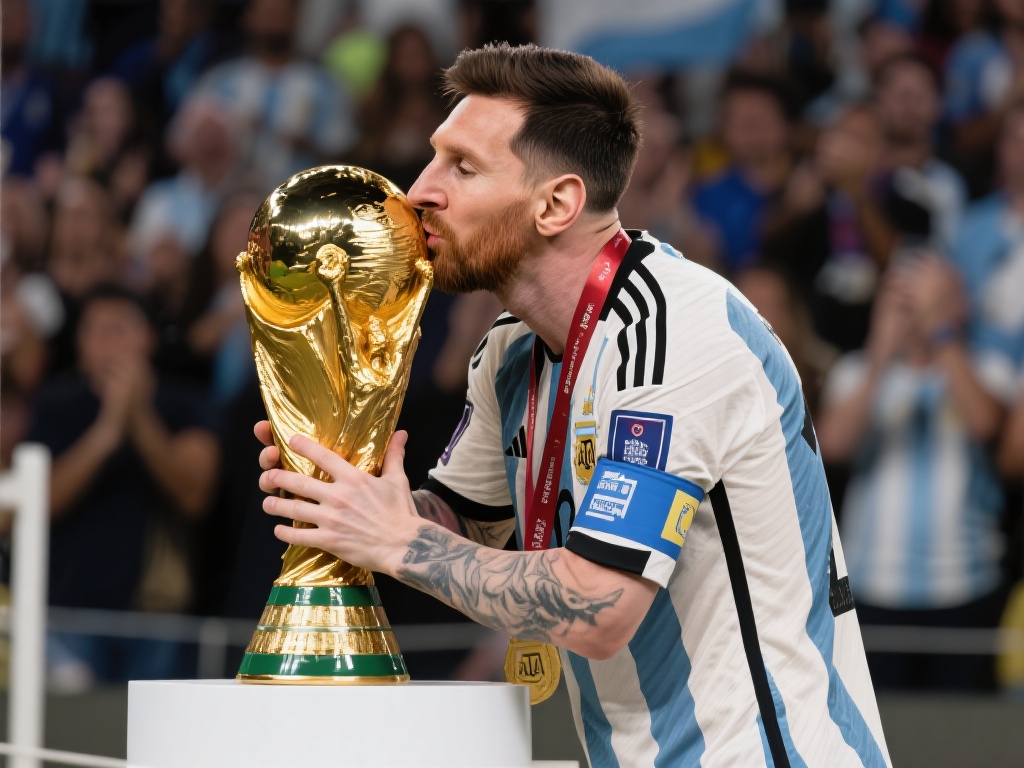 梅西出席活动再捧大力神杯，深情一吻致敬辉煌